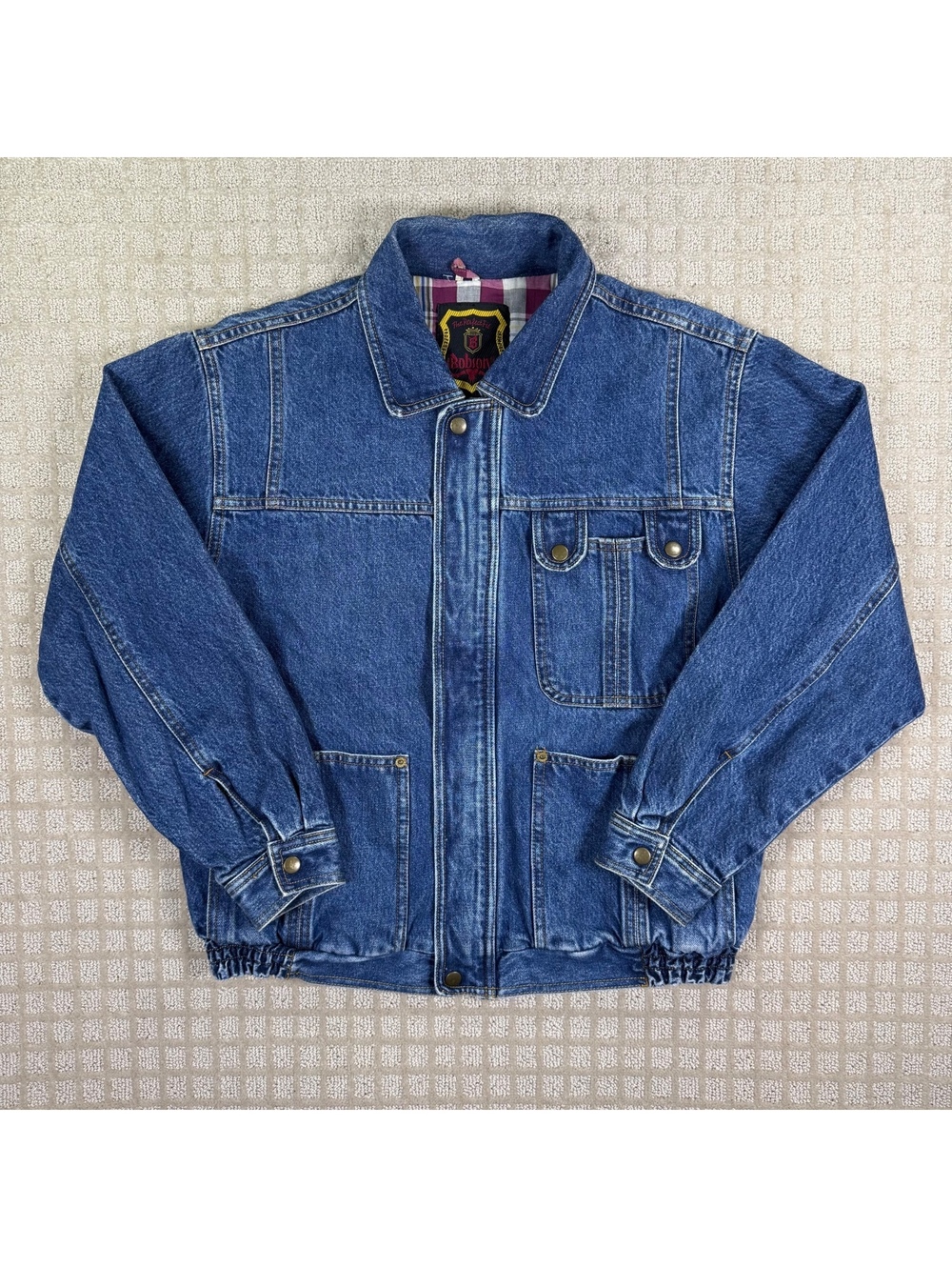 Bobson 1980s Plaid Lined Denim Jacket Japanese Workwear M